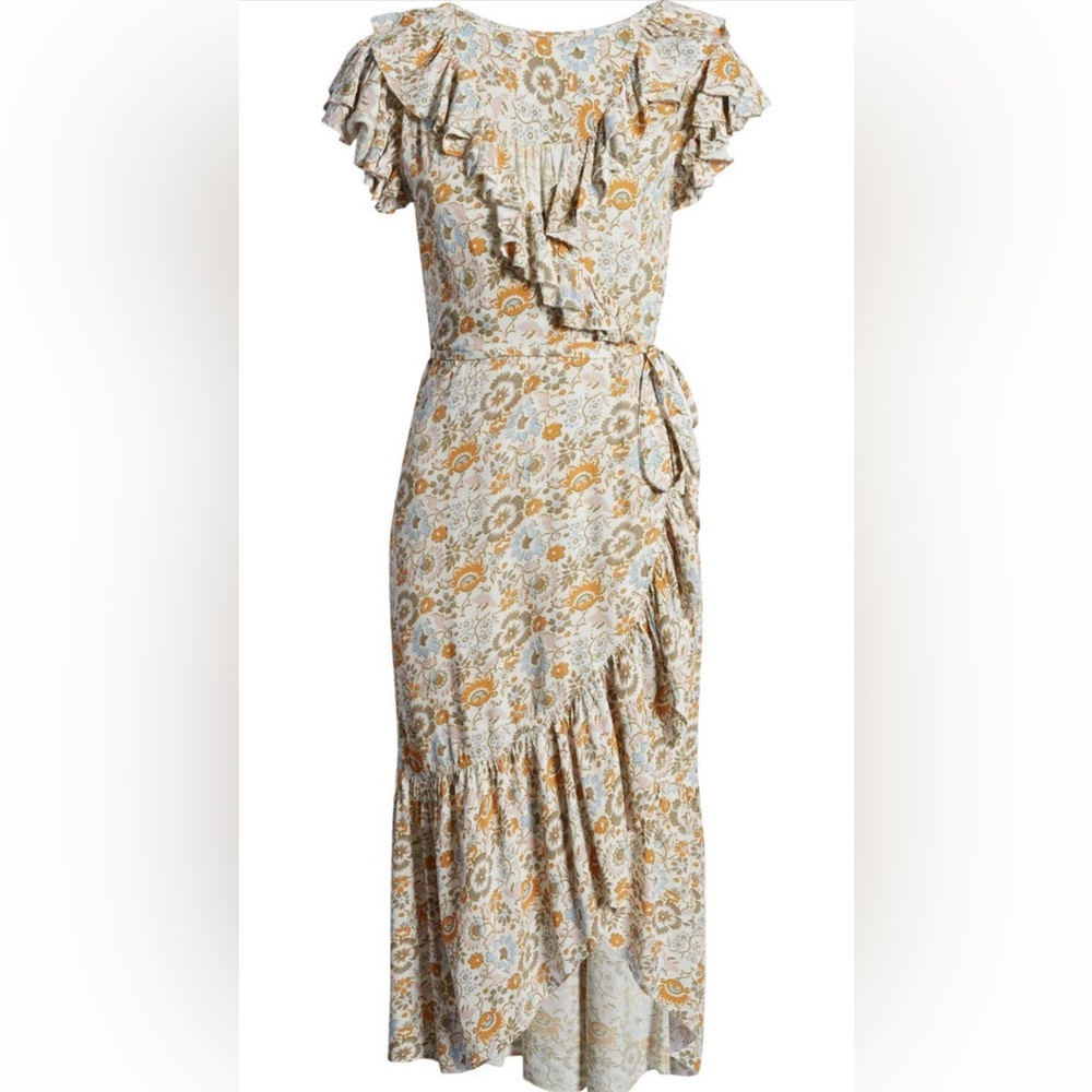 Carmen Floral Ruffle Wrap Midi Dress In Joe Floral